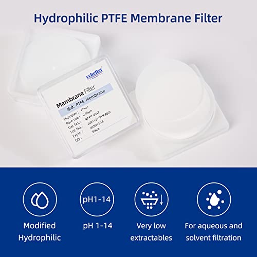 Image of Hydrophilic PTFE Membrane Filters, 47mm, 0.22 m, 100PCS | Hydrophilic PTFE Membrane Disc Filters, Nnon-sterile, pH 1-14, For aqueous & solvent filtration