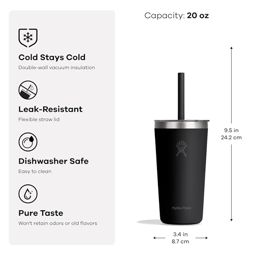 Hydro Flask All Around 20oz Tumbler with Straw Lid, Black — view 3