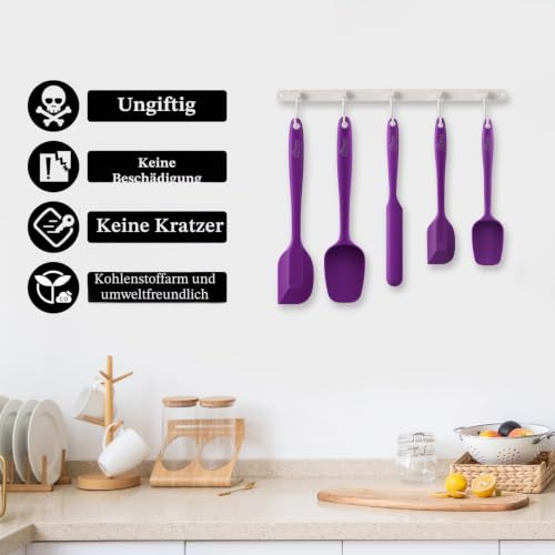 HOTEC 315°C hitzebeständiges BPA-freies Silikon-Gummi-Spatel-Set zum Backen, Kochen und Mischen, spülmaschinenfest, nicht klebend, Lila… – Ansicht 7