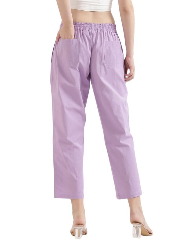 Image of SAADAA Women's Airy Linen Straight Pants | Regular Fit Trousers | Half Elasticated with Drawstrings & Buttons | 4 Pockets | Everyday & Office Wear
