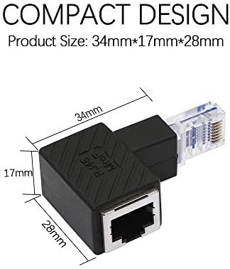 YACSEJAO Cat5e/Cat6 RJ45 Ethernet Adapter2Pack 90 Degree Ethernet RJ45 / 8P8C Male to Female Right Angle Adapter Support Cat6 / Cat5e (Down)