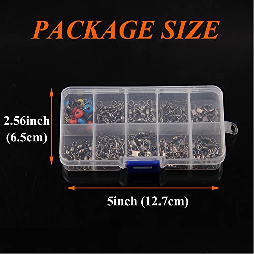 Jshanmei Fishing Swivels Kit - Ball Bearing Swivel, Rolling Barrel Swivel, Crossline Three Way Swivel, Duo Lock Snap, High Strength Fishing Line Connector For Bass Trout Saltwater Freshwater #TOP4