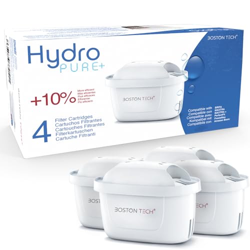 Filtros de agua Hydro Pure+ filtrantes compatibles con jarras Brita Maxtra/Maxtra+/PerfectFit/Amazon Basics que reducen la cal y el cloro NO REQUIERE ADAPTADOR (Paquete de 6) (A) Filtros de 4)