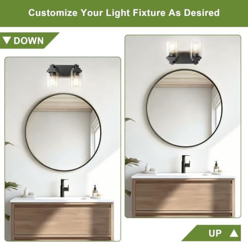 Image of Black Bathroom Light Fixtures, 2 Lights Bathroom Lighting Fixtures Over Mirror, Square Design & Rectangle Large Backplate, Modern Vanity Lighting Fixtures, for Bathroom /Living Room /Bedroom