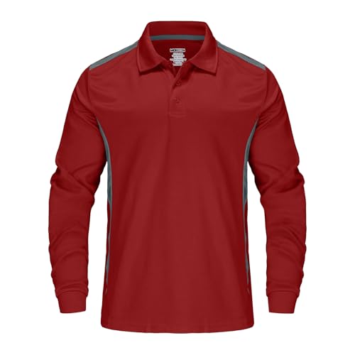 Polo de golf manches longues rouge L au col performant et coupe élégante