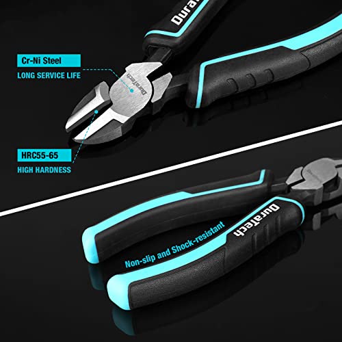 DURATECH 5-Piece Cr-Ni Pliers Set, 6" Long Nose, Slip Joint, Diagonal Cutting, 8" Linesman, Groove Joint Pliers, Easy Storage Oxford Rolling Pouch - Image 4