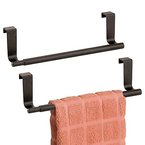 mDesign Adjustable, Expandable Kitchen Over Cabinet Towel Bar Rack - Hang on Inside