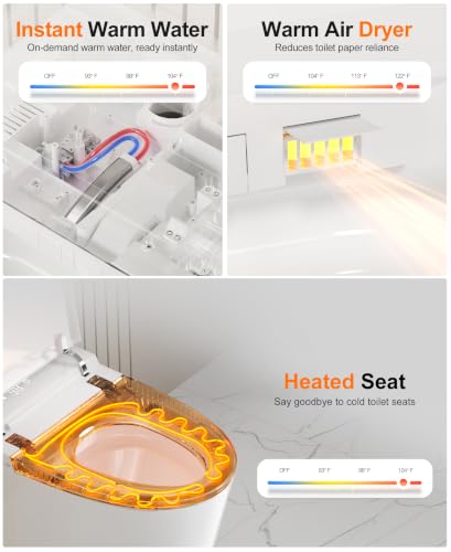 Inodoro inteligente con bidet, tanque integrado, escudo de espuma, asiento extra ancho | altura ADA, asiento calefactable, descarga 1000g MaP, control por voz AI, tapa automática, filtro de agua, descarga en corte de energía, pantalla LED y luz ambiental. miniatura 4