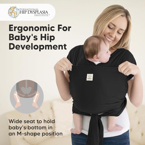 keababies baby wrap carrier ring sling - easy to wear adjustable d-lite baby carrier newborn to toddler infant carrying shirt hands free bonding breathable fabric wearing wrap trendy black