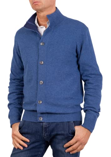 Chaqueta de hombre mixta Cashmere Cardigan Botones Made in Italy Jersey de seda jersey de manga larga lana merino Cachemire jersey beige azul gris camiseta regalo ropa invierno, Jeans, XXL