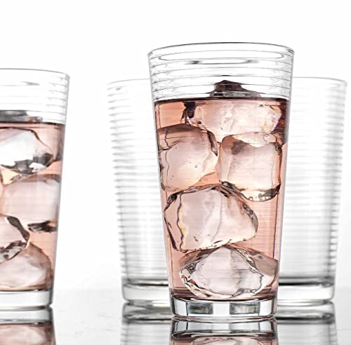 Glaver's 17 Ounces Cooler Glasses, Set Of 4 Ribbed Highball Glasses For Cocktail, Water, Juice, Wine, Every Day And Elegant Glassware Set #TOP1