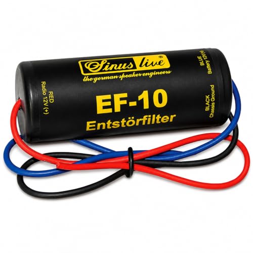Sinuslive EF-10 Entstörfilter bis 10A – 12V Entstörfilter für Autoradio & Funkgerät, gegen Bordnetzgeräusche, Stromleitungsfilter für Car-HiFi, Radio und CB-Funk