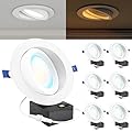 Sunco 6 Inch Gimbal LED Recessed Light, Eyeball Directional Canless Downlight with Night Light, 1400 Lumens, Selectable CCT 2700K/3000K/4000K/5000K/6000K, Dimmable, 12W=80W ETL 6 Pack