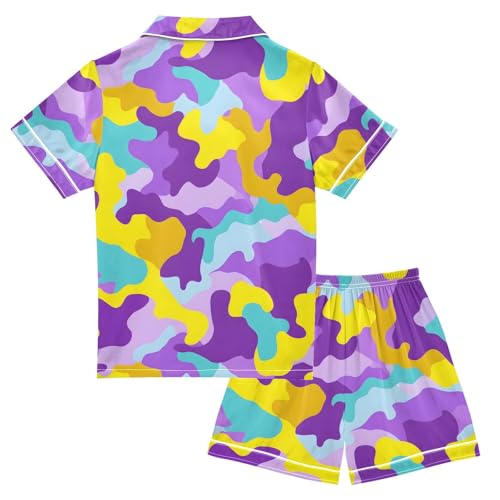 Satin Pajamas Summer 2 Piece Loungewear Casual Camo Sleepwear Silk Pj Set for 5-14 Years2