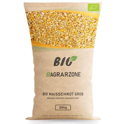 Agrarzone Farine de maïs bio grossière 20 kg – Nourriture pour poulets et cailles bio – Maïs concassé pour poussins et volailles – Écaillage de maïs faible en poussière et nettoyé – Sans OGM en
