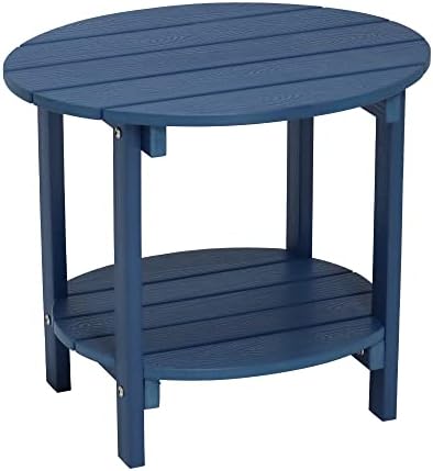 Byzane Double Adirondack Side Table, Patio Outdoor End Table Weather Resistant,Round Table for Patio, Garden, Lawn, Indoor Outdoor Companion, Navy Blue