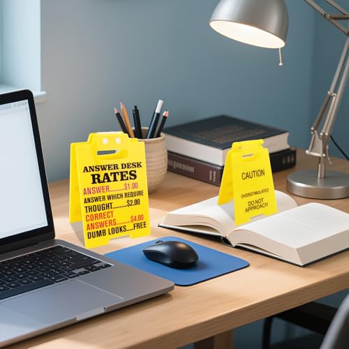 2Pcs Caution Overstimulated Desk Sign Answer Desk Rates Acrylic Sign Funny Office Gag Gifts for Coworker Teammate Employee Boss Humorous Signs for Stress Relief Decor Cubicle Accessories