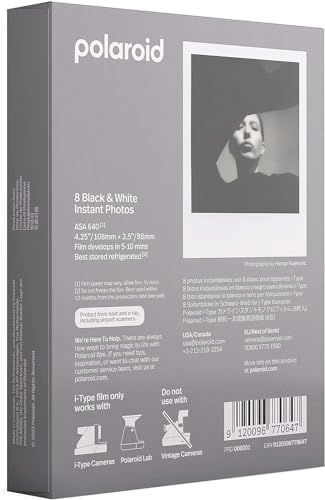 Image of Polaroids Black & White Instant Film, 2 Pack, 16 Photos, B&W Film Works with Polaroid i-Type Cameras, Now, Now+, I-2, & Lab, Bundle with a Lumintrail Lens Cleaning Cloth