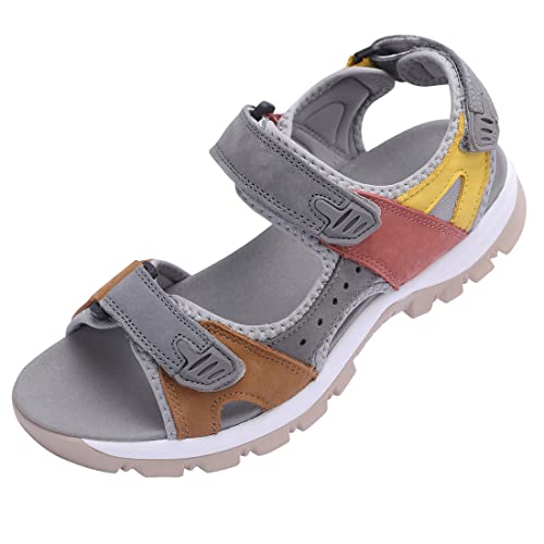 Harssidanzar Sandalias de Piel para Mujer Sandalias de Verano Sandalias Deportivas para Exterior SL256EU,Tan Gris,Talla 38