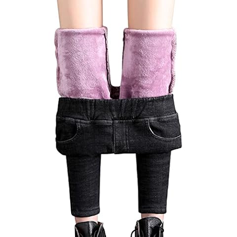 Valtreecho Womens Fleece Lined Skinny Jeggings High Waist Stretchy Thermal Jeans Warm Denim Pants Size 14 Black Cover