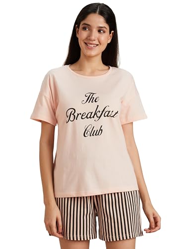Amazon Brand - Symbol Women Cotton Regular Fit T-Shirt and Shorts Night Suit | Two Piece Set (Available in Plus Sizes)