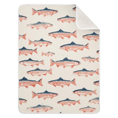 Image of Sea Vintge Salmon Fish Baby Blankets Soft Warm Crib Stroller Blanket for Toddler Newborn Girls Boys 30x40in