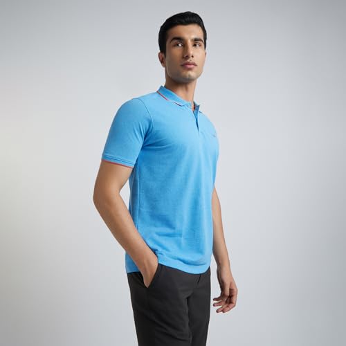 Image of Park Avenue Men's Cotton Polyester Blend Solid Pattern Slim Fit Rib Collar Polo Neck Half Sleeve Casual T-Shirt