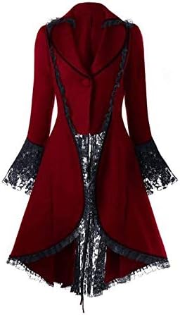 Kstare Steampunk Coat Casual Jackets Retro Victorian Punk Women Long-Sleeved Waist Back Bandage Over Coat Skirt Red