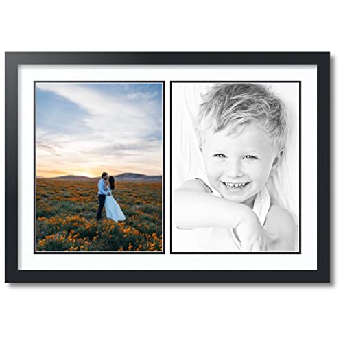 ArtToFrames Double-Multimat-1418-61/89-FRBW26079 Collage Photo Frame Double Mat with Openings & Satin Black Frame, Super White, 2 - 12x16