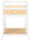 Safavieh Home Collection Rumi White and Natural Rattan 1-Drawer 1-Shelf Nightstand