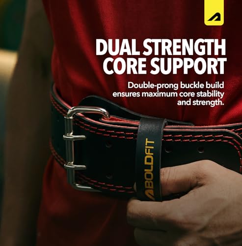 Image of Boldfit X Royal Challengers Bengaluru Official Merchandise Weight Lifting Belt for Men & Women Premium Back Support for Powerlifting, Deadlifts, Squats, Strength Training & Gym Workouts - Black Red M