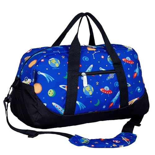 Image of Wildkin Kids Overnighter Duffel Bag - Carry-On Travel Bag for School & Sleepovers, Lightweight, Durable, Boys & Girls Ages 4-15 - Out of this World