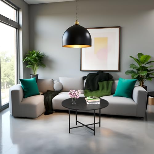 FAMIDGE Coffee Table, 23.6\" Coffee Tables for Living Room, Round Coffee Table with Metal Frame, Floor Table for Sitting on The Floor, Home, Office, Black - Thumbnail 2