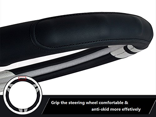 Dee-Type Leather Steering Wheel Cover Universal 15 Inch Black & Red #TOP3