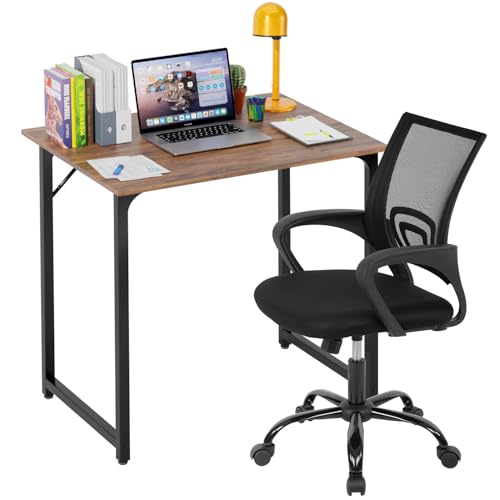 PayLessHere 32 Inch Home Office Desk and Chair Set,32 Inch Computer Desk with Ergonomic Height Adjustable Office Chair for Home Office (Vintage and Black)