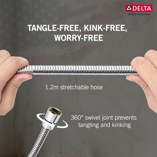 Image of DELTA FAUCET, 1.2 metre flexible hose pipe for Jet Spray, Polished Chrome, Shower Tube for Bathroom, RP101083
