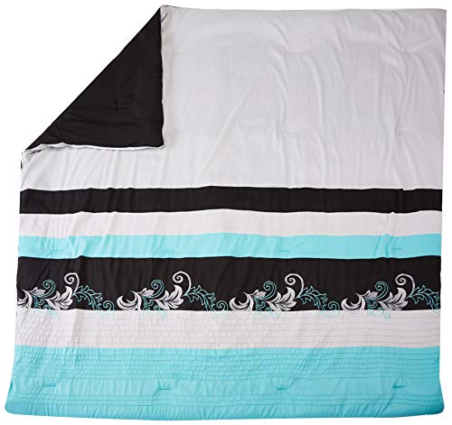 Chezmoi Collection Napa 7-Piece Luxury Leaves Scroll Embroidery Bedding Comforter Set (Full, Teal/Gray/Black)