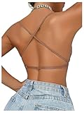 WDIRARA Women's Seamless Wireless Low Back Bra Backless Padded Convertible Halter Bralettes Mocha Brown Medium