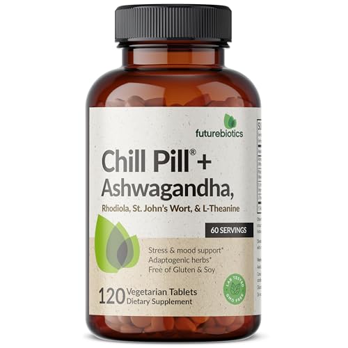 Futurebiotics Chill Pill + Ashwagandha, Rhodiola, St. John’s Wort, & L-Theanine - Non-GMO, 120 Vegetarian Tablets