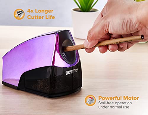 Image of Bostitch Office Electric Pencil Sharpener for Classroom & Desk Use, Heavy-Duty Stall-Free Motor, High-Capacity Shavings Tray, Metallic Purple (Pack of 6)