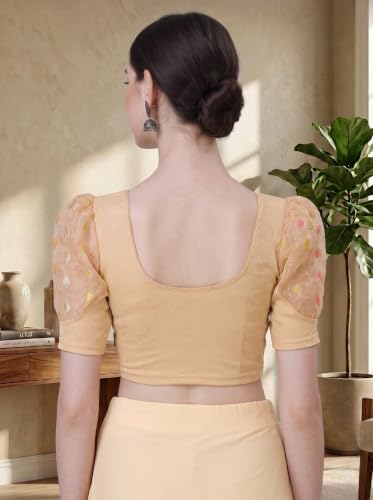 Image of SFT Women's Cotton Lycra Blend Readymade Saree Blouse with Round Neck Half Sleeves Solid Pattern Knit Weave Regular Fit and Pull On Closure