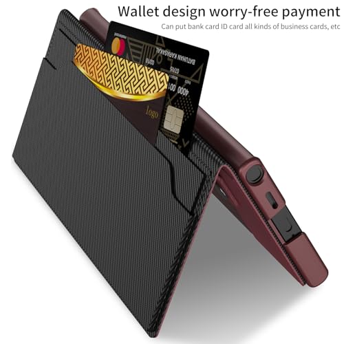 Image of Midkart Leather Flip Cover Compatible with Samsung Galaxy S25 Ultra with Card Holder Built-in Kickstand Magnetic Belt Lock Inner Hard PC with Full Body and Camera Protection, Burgundy