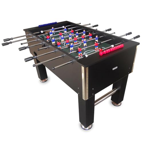 DEVESSPORT Futbolín Semi Profesional Salón Negro con Retorno de Bolas| Jugadores de Piernas Separadas + Retorno de Bolas + 2 Pelotas Incluidas | Pack Futbolín Semi Profesional con Niveladores