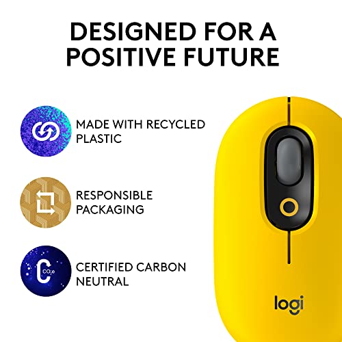 Logitech Pop Mouse, Wireless Mouse With Customizable Emojis, Silenttouch Technology, Precision/Speed Scroll, Compact Design, Bluetooth, Multi-Device, Os Compatible - Blast Yellow #TOP4