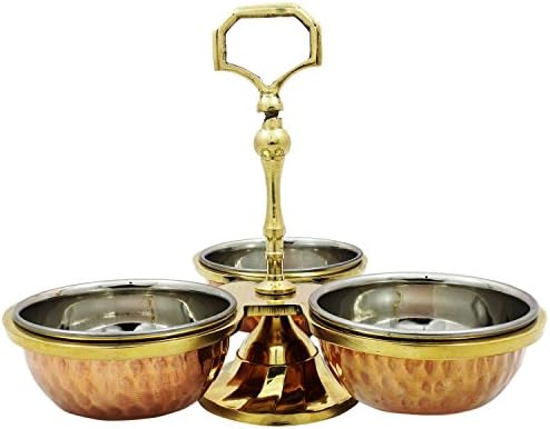Prisha India Serve Ware Pickle Condiment Holder Three Serving Bowls