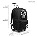 KONO Trolley Rucksack Kinder, Schulrucksack mit Rollen und Teleskopgriff, Rucksack mit nachtleuchtendem Motiv, für Schule und Reisen, passend für 15,6 Zoll Laptop, Schwarz
