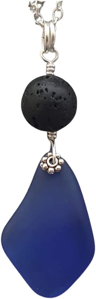 yinahawaii Hawaii Volcanic Eruption with Lava and Sea jewelry, get a Fire and sea lava stone + Cobalt Blue sea glass,September Birthstone