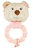 Sterntaler Greifling Bär Betty aus weichem Flausch, Babyspielzeug mit Rassel, mit Silikonring und trendigem Dekoband, 13 × 8 × 5 cm – rosa