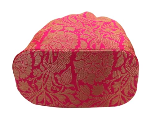 Image of MILAN'S CREATION Banarasi Silk Brocade Potli Bag Purse With Base Drawstring Women's handbag with Pearl Handle & Tassel Weddings