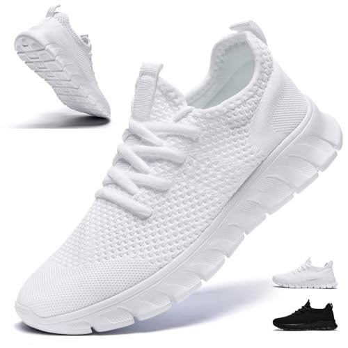 CMNZHK Womens Running Shoes Tennis Sneakers White Size 9 Slip on Walking Gym Work Shoes Non Slip Athletic Workout Comfortable Lightweight Casual Shoe